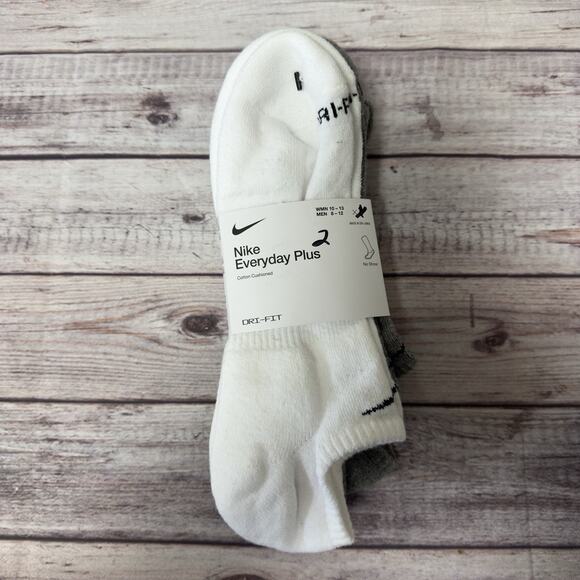 Nike Everyday Plus Cotton Cushioned No-Show Socks 2 Pack Mens Lg 8-12 White Gray - Picture 1 of 6